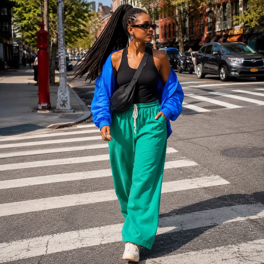 Emerald Green Wide Leg Pull-On Drawstring Pants Size Medium
